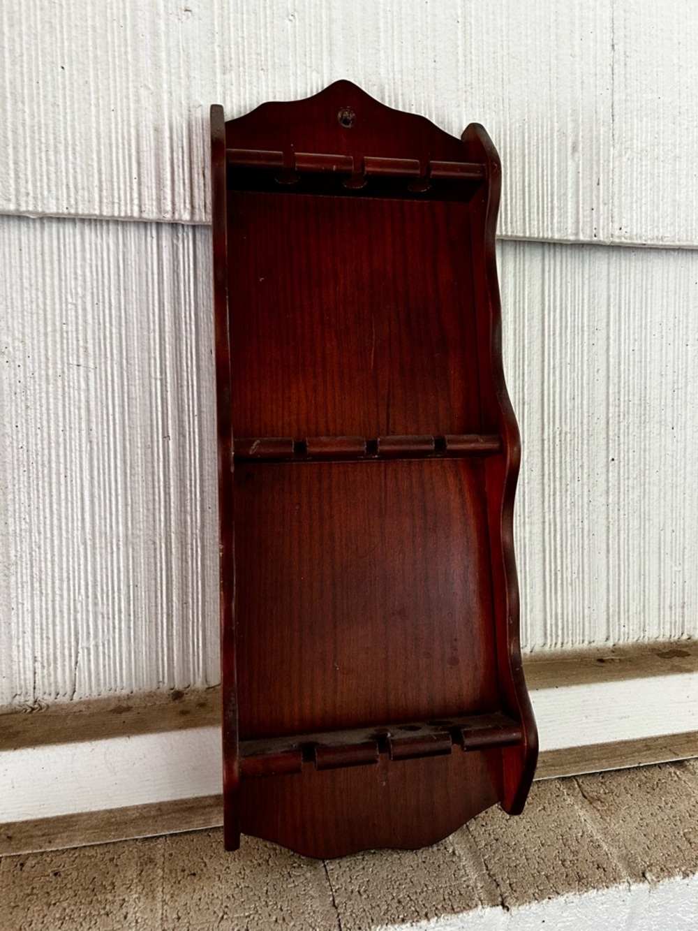 Vintage Wooden Wall Spoon Shelf in Dark Brown